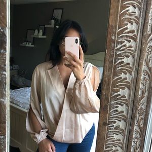 Satin champagne open sleeve blouse